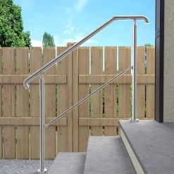 AICA Sanitaire Accessoire D'Escalier<Rampe d'escalier L.136cm - acier inox 201 - 3 à 4 Marches - Argent Garde Corps - Angle Reglable de 0-60 - Exterieur et Interieur