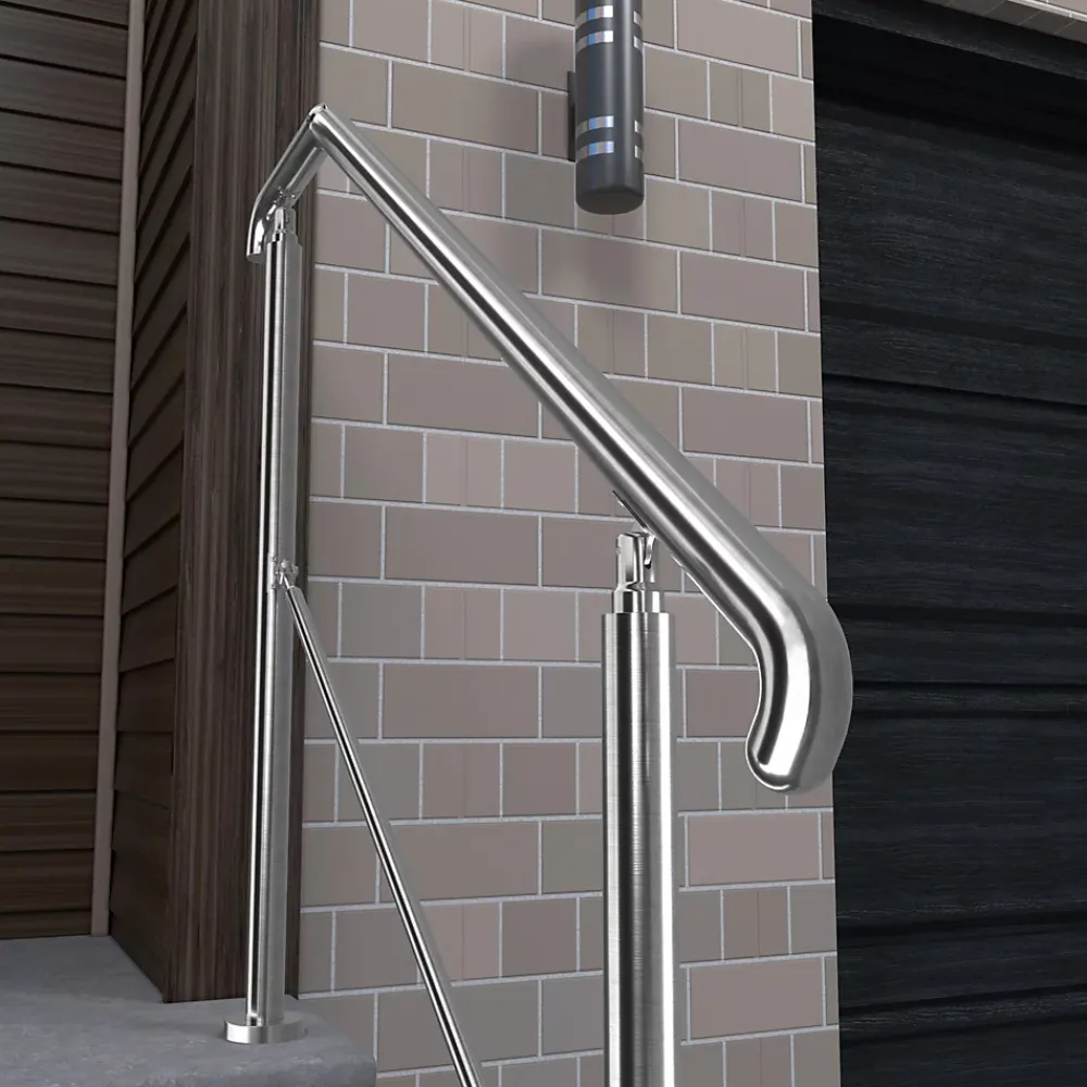 AICA Sanitaire Accessoire D'Escalier<Rampe d'escalier L.136cm - acier inox 201 - 3 à 4 Marches - Argent Garde Corps - Angle Reglable de 0-60 - Exterieur et Interieur