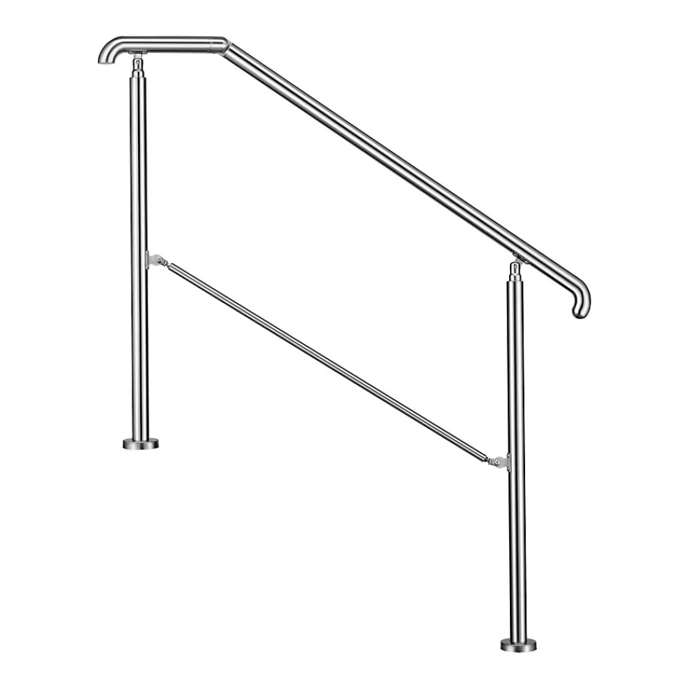 AICA Sanitaire Accessoire D'Escalier<Rampe d'escalier L.136cm - acier inox 201 - 3 à 4 Marches - Argent Garde Corps - Angle Reglable de 0-60 - Exterieur et Interieur