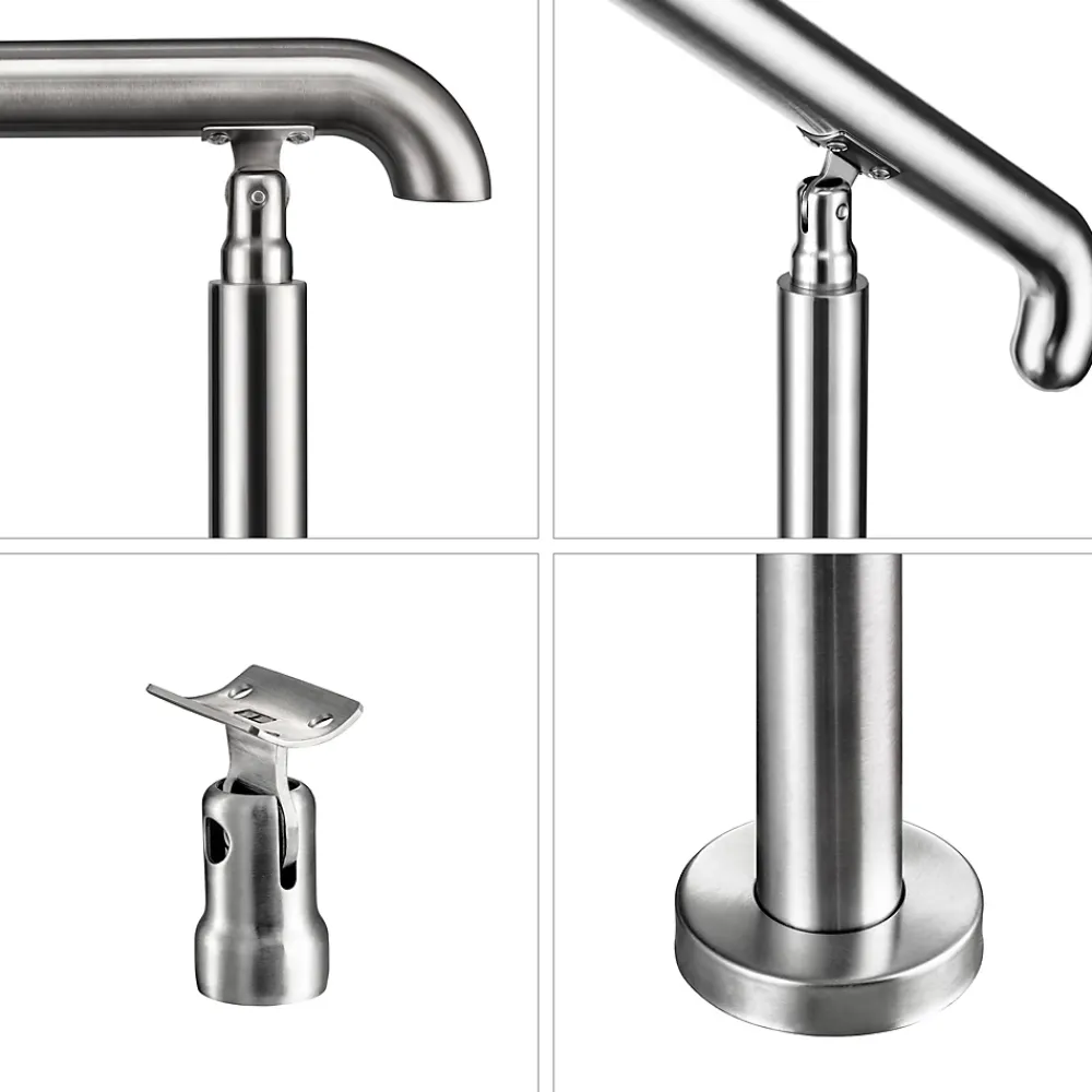 AICA Sanitaire Accessoire D'Escalier<Rampe d'escalier L.136cm - acier inox 201 - 3 à 4 Marches - Argent Garde Corps - Angle Reglable de 0-60 - Exterieur et Interieur