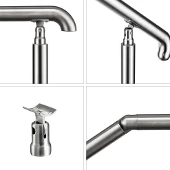 AICA Sanitaire Accessoire D'Escalier<Rampe d'escalier L.136cm - acier inox 201 - 3 à 4 Marches - Argent Garde Corps - Angle Reglable de 0-60 - Exterieur et Interieur