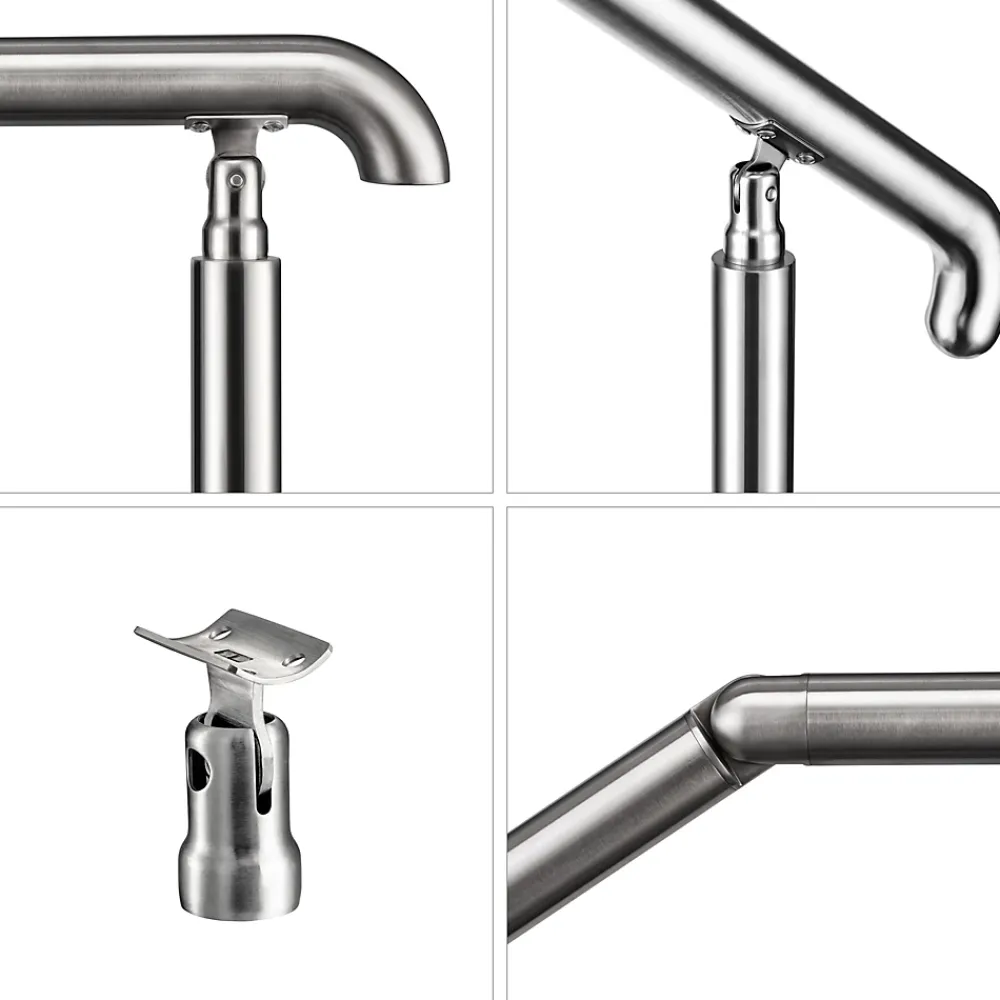 AICA Sanitaire Accessoire D'Escalier<Rampe d'escalier L.136cm - acier inox 201 - 3 à 4 Marches - Argent Garde Corps - Angle Reglable de 0-60 - Exterieur et Interieur
