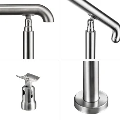 AICA Sanitaire Accessoire D'Escalier<Rampe d'escalier L.162cm - acier inox 201 - 4 à 5 Marches - Argent Garde Corps - Angle Reglable de 0-60 - Exterieur et Interieur