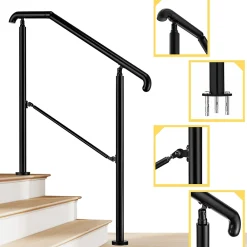 AICA Sanitaire Rampe d'escalier L.108cm - acier inox 201 - 2 à 3 Marches - Noir Garde Corps - Angle Reglable de 0-60 - Exterieur et Interieur- Accessoire D'Escalier