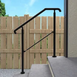 AICA Sanitaire Rampe d'escalier L.108cm - acier inox 201 - 2 à 3 Marches - Noir Garde Corps - Angle Reglable de 0-60 - Exterieur et Interieur- Accessoire D'Escalier