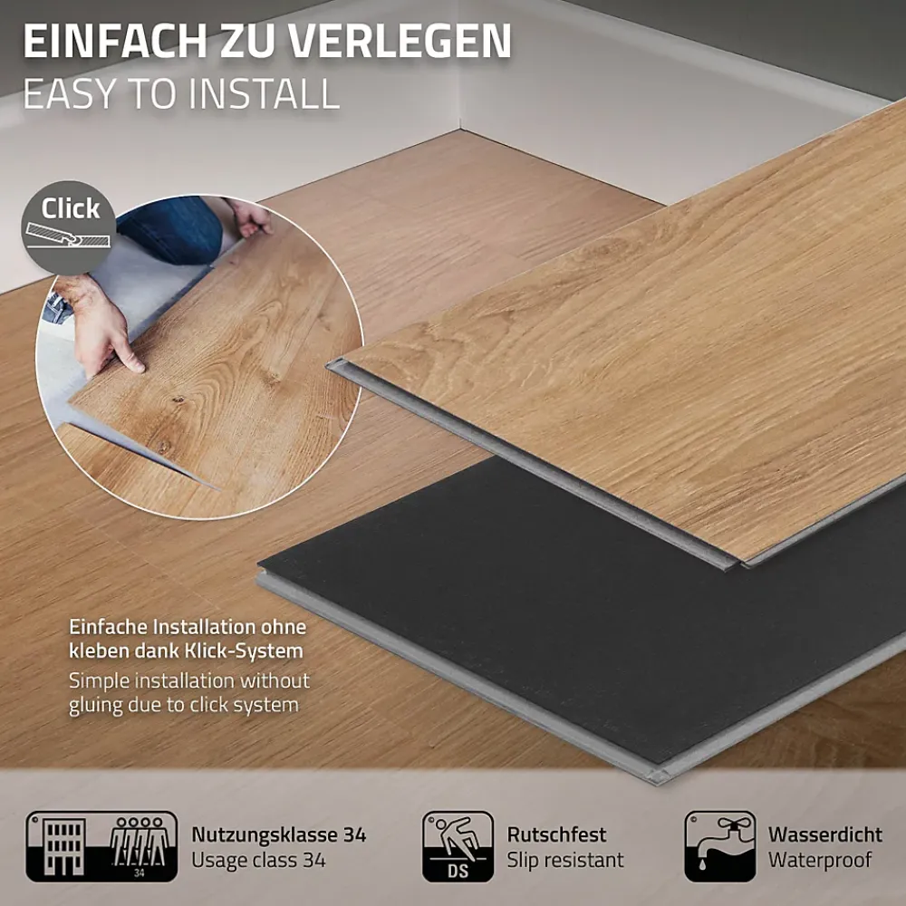 Ml-Design Revêtement de sol à clic en PVC 3,08m²/14 planches 122x18cm marron clair aspect chêne- Dalle Et Lame Pvc