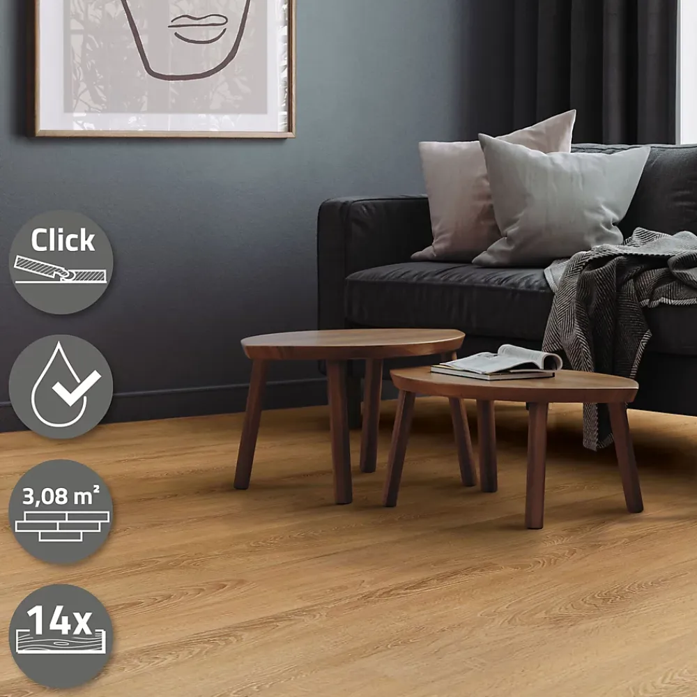 Ml-Design Revêtement de sol à clic en PVC 3,08m²/14 planches 122x18cm marron clair aspect chêne- Dalle Et Lame Pvc