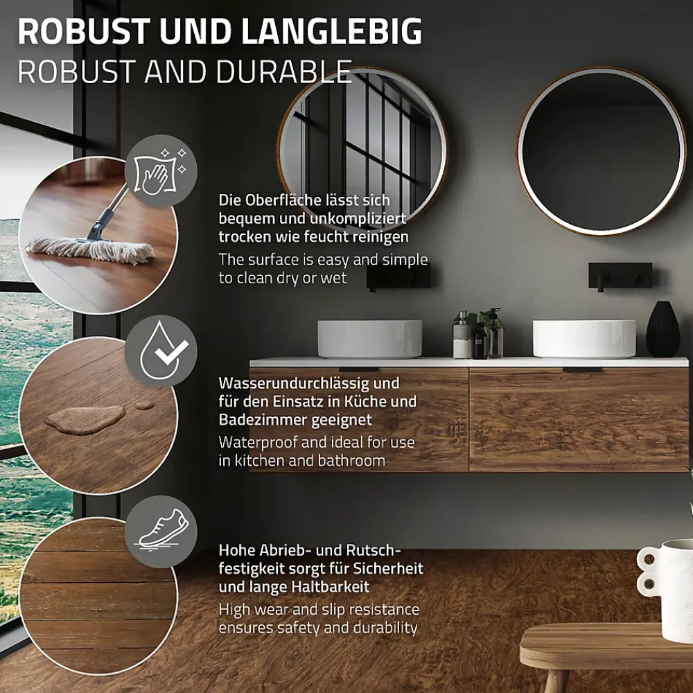 Ml-Design Revêtement de sol à clic en PVC 3,08 m² / 14 planches 122 x 18 cm marron aspect acacia- Dalle Et Lame Pvc