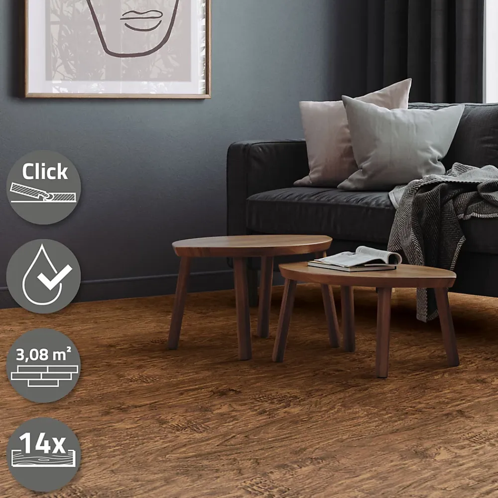Ml-Design Revêtement de sol à clic en PVC 3,08 m² / 14 planches 122 x 18 cm marron aspect acacia- Dalle Et Lame Pvc