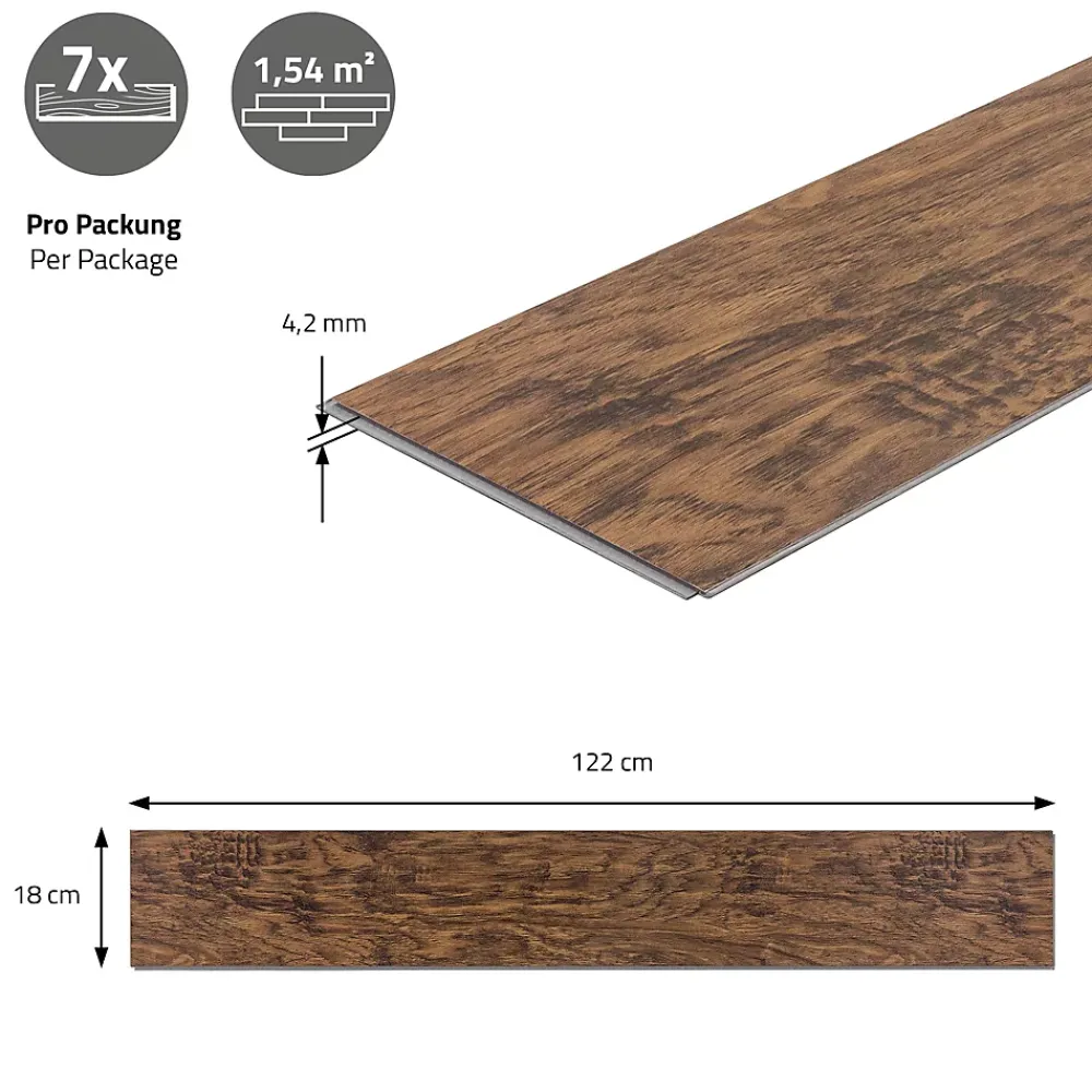 Ml-Design Revêtement de sol à clic en PVC 6,16 m² / 28 planches 122 x 18 cm marron aspect acacia- Dalle Et Lame Pvc