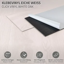 Ml-Design Revêtement de sol autocollant en PVC 6,69m²/48 planches 91,5x15,3cm blanc aspect chêne- Dalle Et Lame Pvc