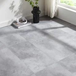 Neu.Holz Revêtement de sol vinyle SPC à clipser Aldire 10 planches 1,86 m² gris effet béton- Dalle Et Lame Pvc