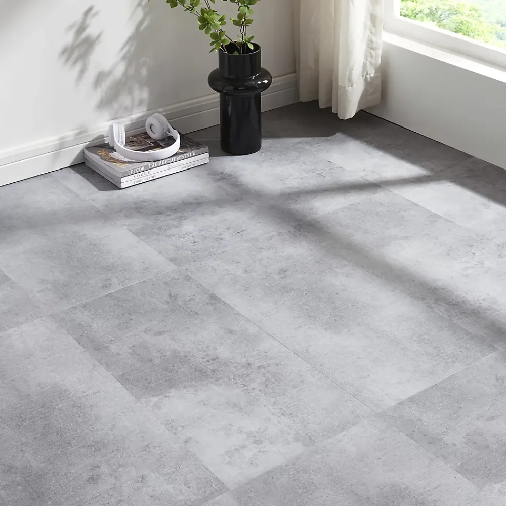 Neu.Holz Revêtement de sol vinyle SPC à clipser Aldire 10 planches 1,86 m² gris effet béton- Dalle Et Lame Pvc