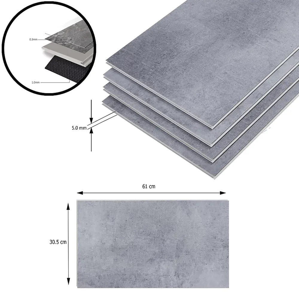 Neu.Holz Revêtement de sol vinyle SPC à clipser Aldire 10 planches 1,86 m² gris effet béton- Dalle Et Lame Pvc