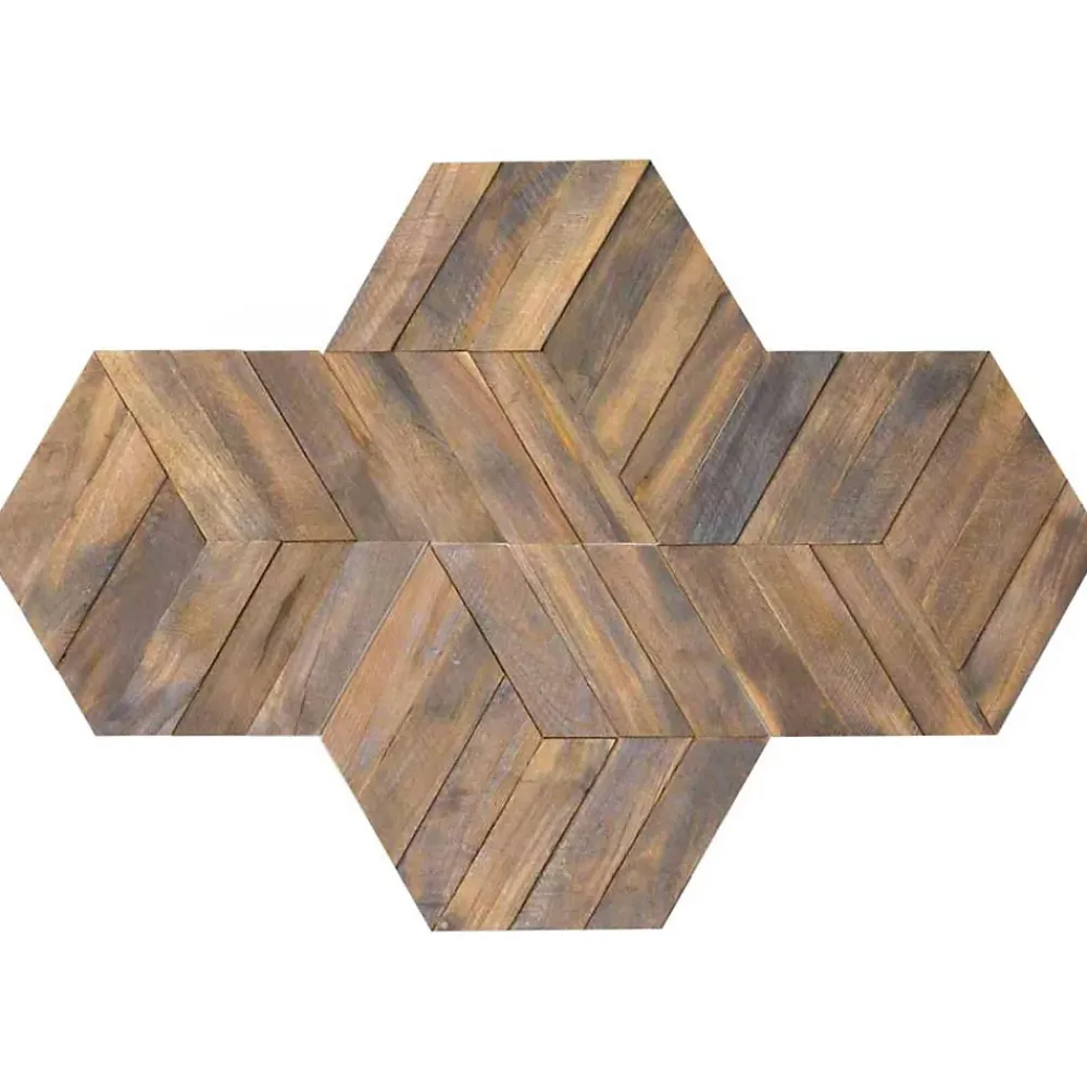 Wanda Collection Revêtement en teck recyclé naturel hexagonal plaque 28 x 24 cm- Plaquette De Parement|Plaquette De Parement