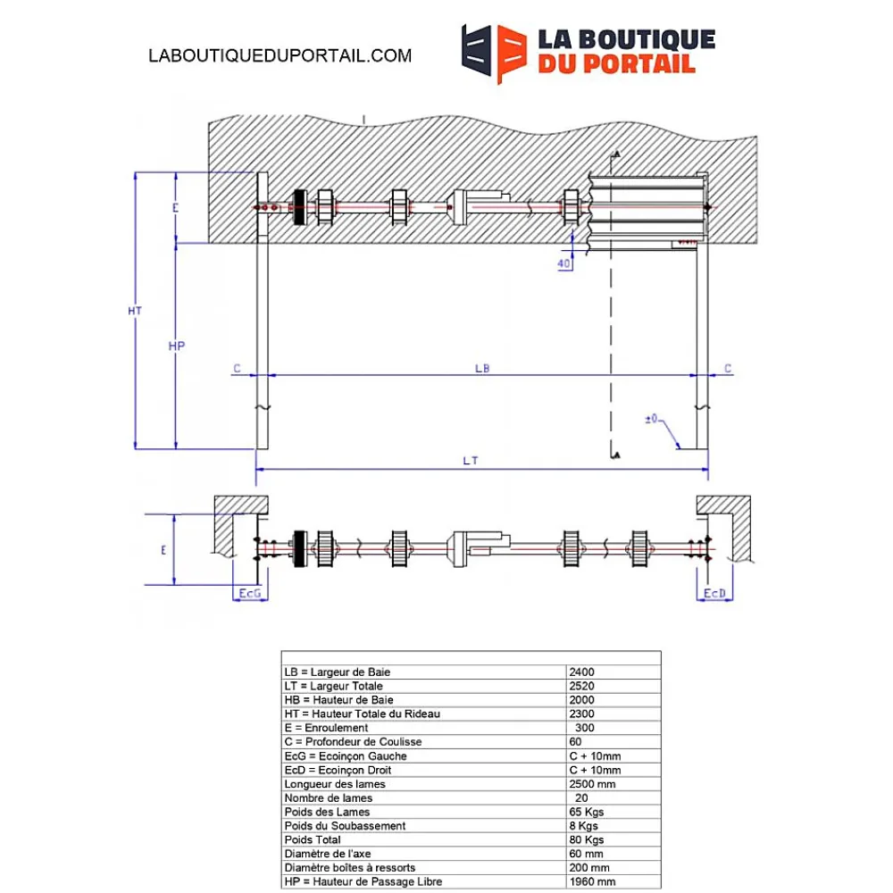 4M Porte De Garage Enroulable<Rideau Métallique Galvanisé Motorisé 220V Lames Pleines 7/10ème L2400 H2000 CLASSIC