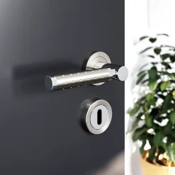 GoodHome Poignée De Porte<Rosace de fonction rond à visser à serrure Duod Zamac effet chrome et nickel satin gris Ø52mm