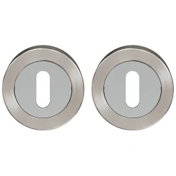 GoodHome Poignée De Porte<Rosace de fonction rond à visser à serrure Duod Zamac effet chrome et nickel satin gris Ø52mm