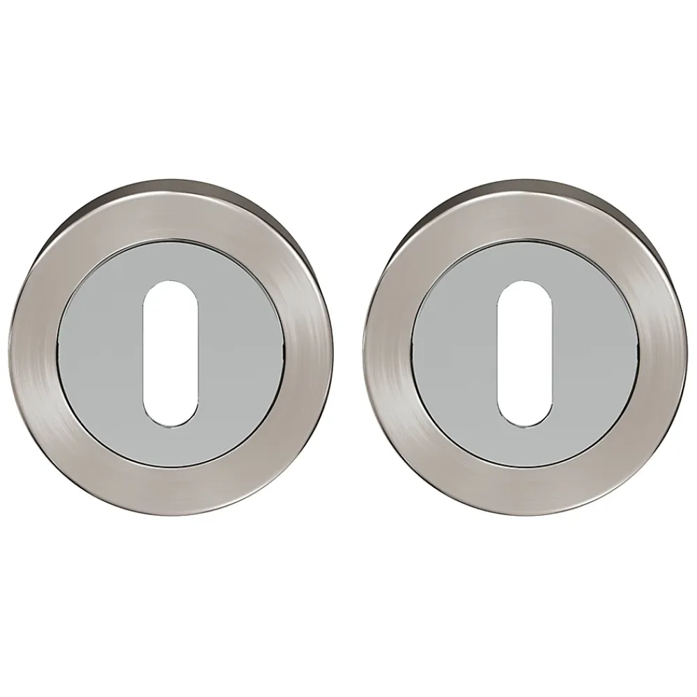GoodHome Poignée De Porte<Rosace de fonction rond à visser à serrure Duod Zamac effet chrome et nickel satin gris Ø52mm