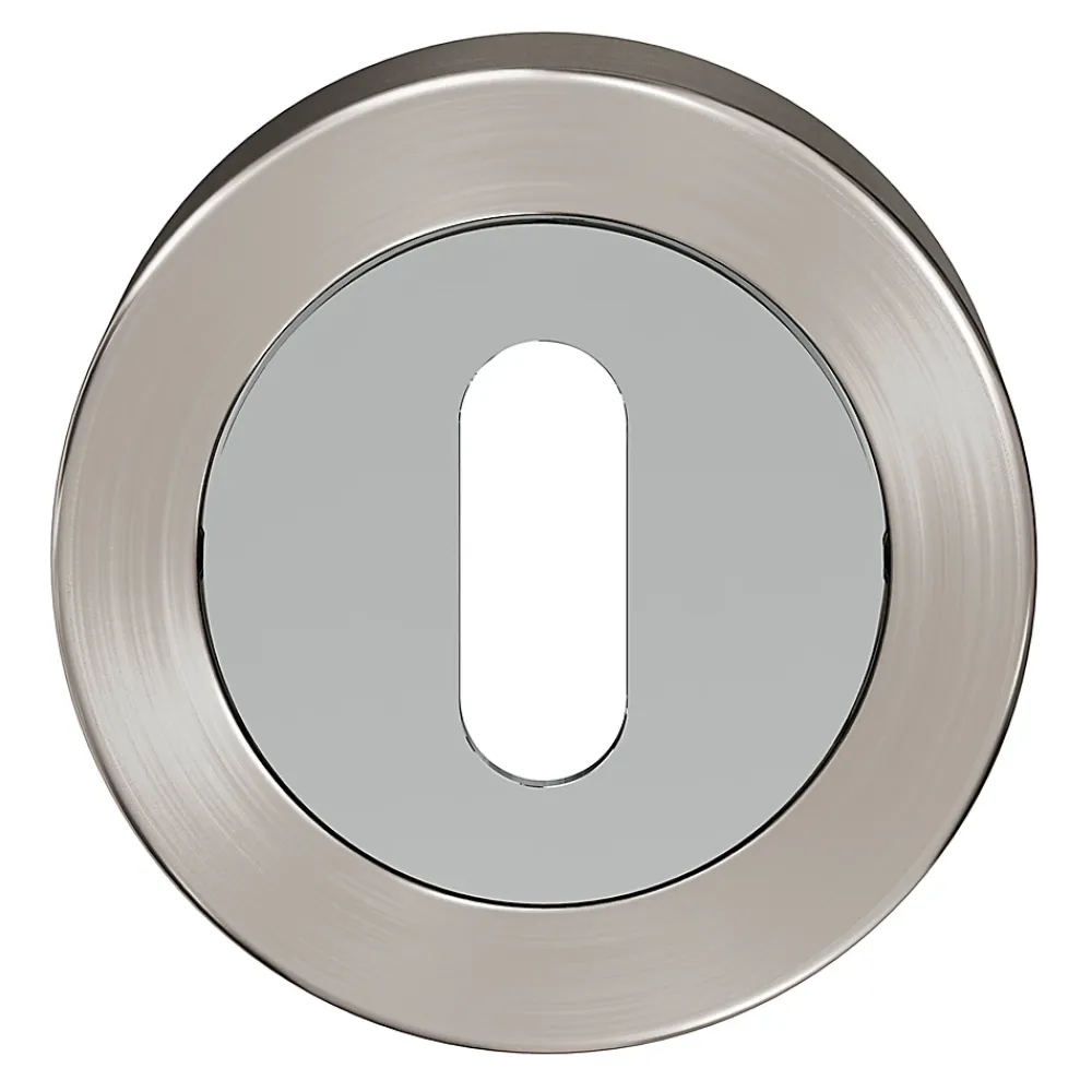 GoodHome Poignée De Porte<Rosace de fonction rond à visser à serrure Duod Zamac effet chrome et nickel satin gris Ø52mm