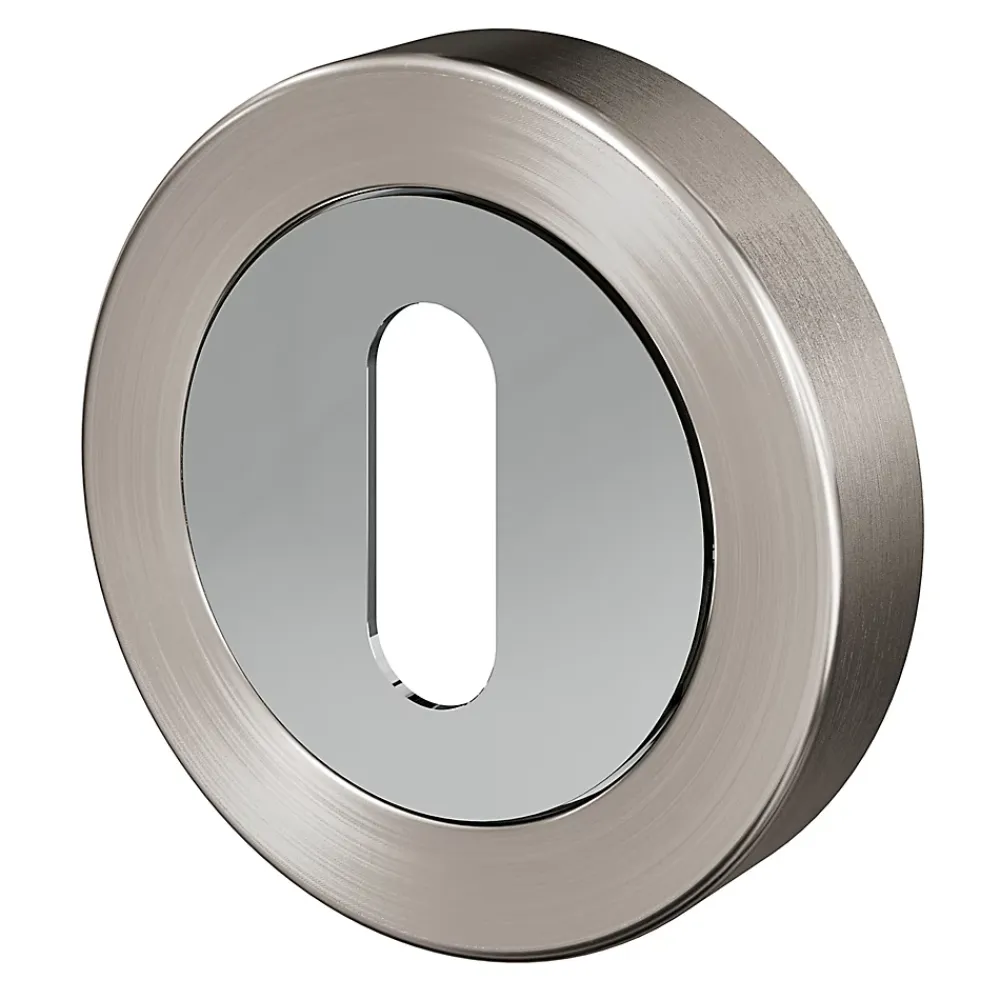 GoodHome Poignée De Porte<Rosace de fonction rond à visser à serrure Duod Zamac effet chrome et nickel satin gris Ø52mm
