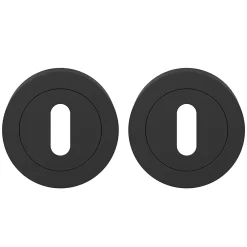 GoodHome Poignée De Porte<Rosace de fonction rond à visser à serrure Duod mat noir Ø50mm