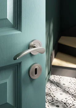 GoodHome Poignée De Porte<Rosace de fonction rond à visser Duod effet nickel satin gris Ø50mm