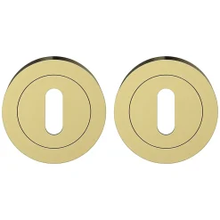GoodHome Poignée De Porte<Rosace de fonction rond à visser à serrure Duod effet laiton satin or Ø50mm
