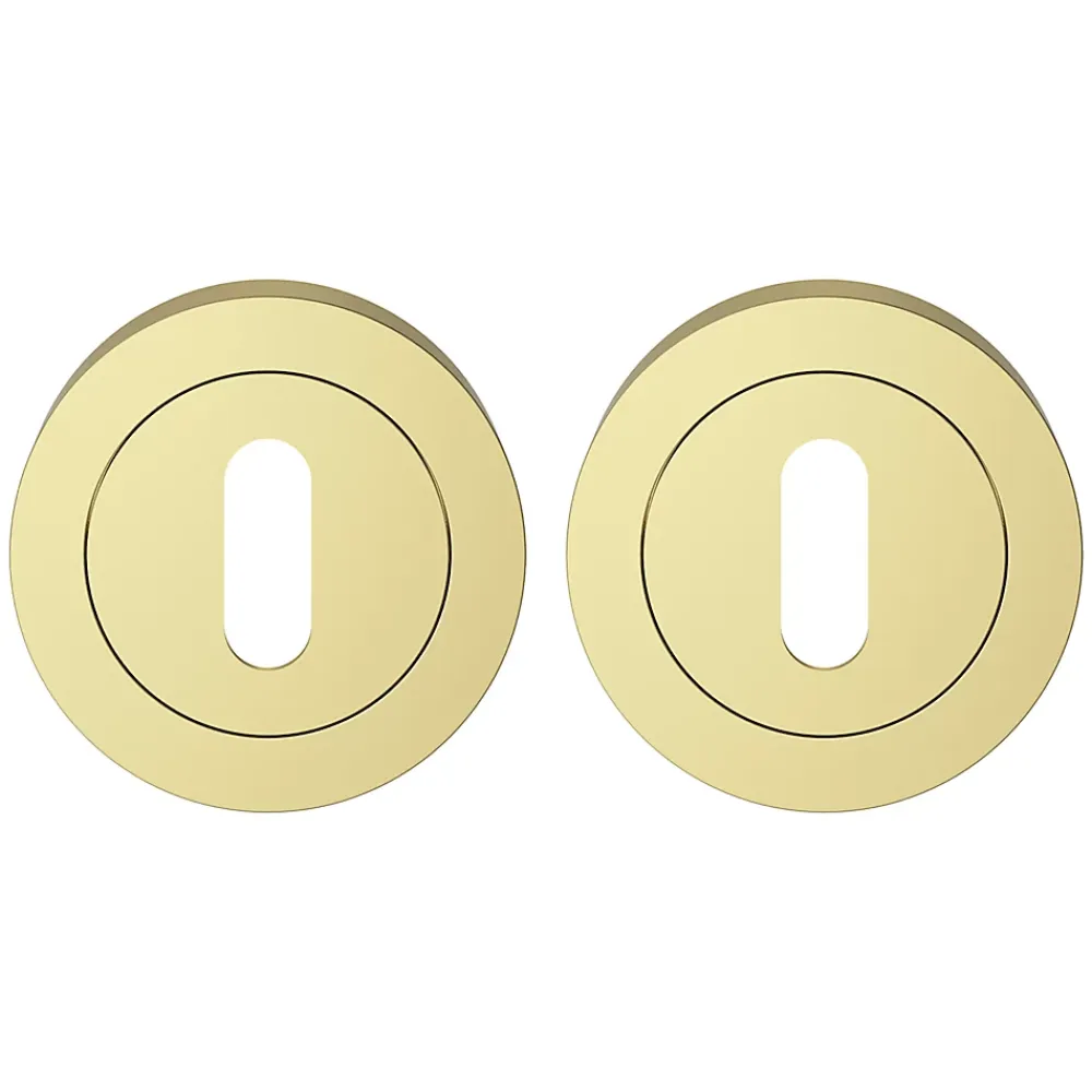 GoodHome Rosace de fonction rond à visser à serrure Duod effet laiton or Ø50mm- Poignée De Porte