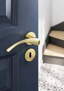 GoodHome Rosace de fonction rond à visser à serrure Duod effet laiton or Ø50mm- Poignée De Porte