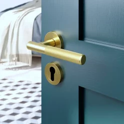 GoodHome Rosace de fonction rond à visser Duod effet laiton satin or Ø50mm- Poignée De Porte