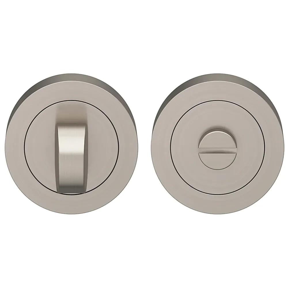 GoodHome Poignée De Porte<Rosace de fonction rond à visser à condamnation Duod minimal effet nickel satin gris Ø50mm