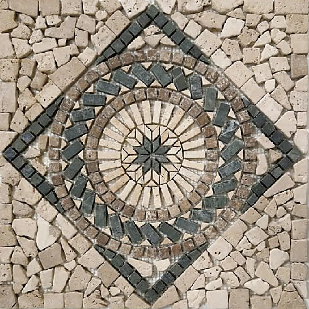 Albedo Pierre Mosaïque<Rosace en Marbre et Travertin - 45X45CM