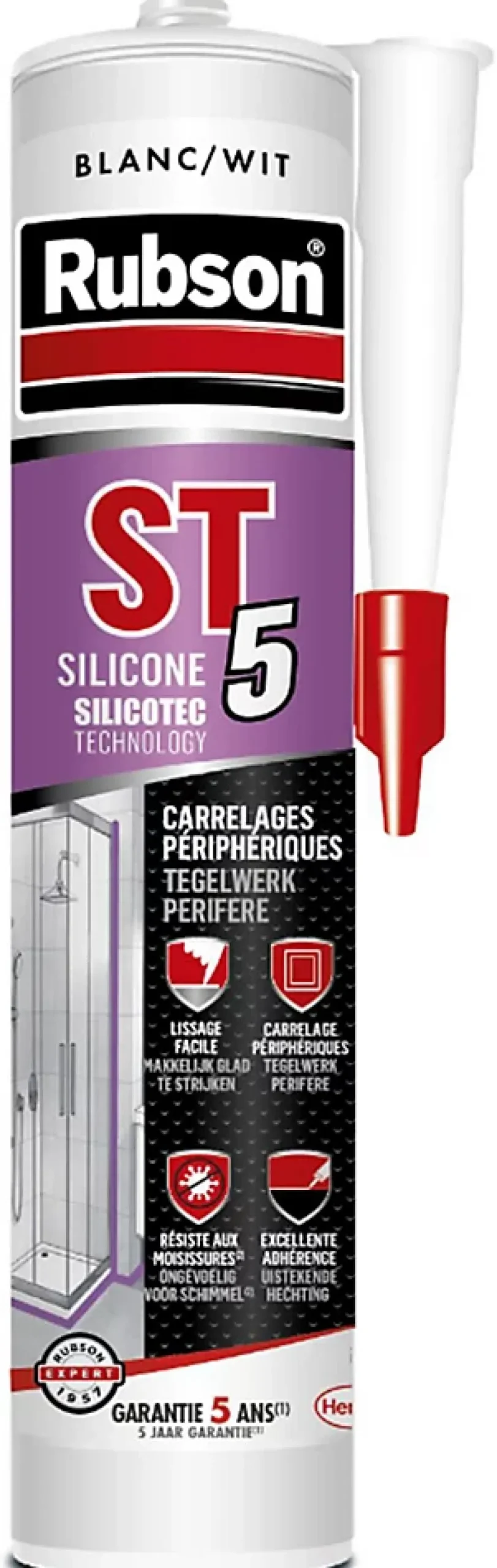 Henkel Joint Carrelage Sol<RUBSON Mastic ST5 sanitaire multi-usages - Cartouche de 280 ml - Multi usage - BEIGE