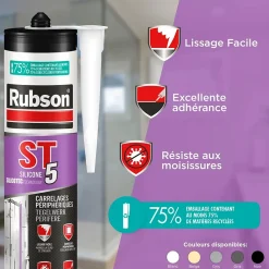 Henkel Joint Carrelage Sol<RUBSON Mastic ST5 sanitaire multi-usages - Cartouche de 280 ml - Multi usage - BEIGE
