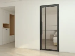 Schulte porte complète intérieure en verre avec cadré - 83x197 cm - transparent - noir mat - droite- Bloc Porte