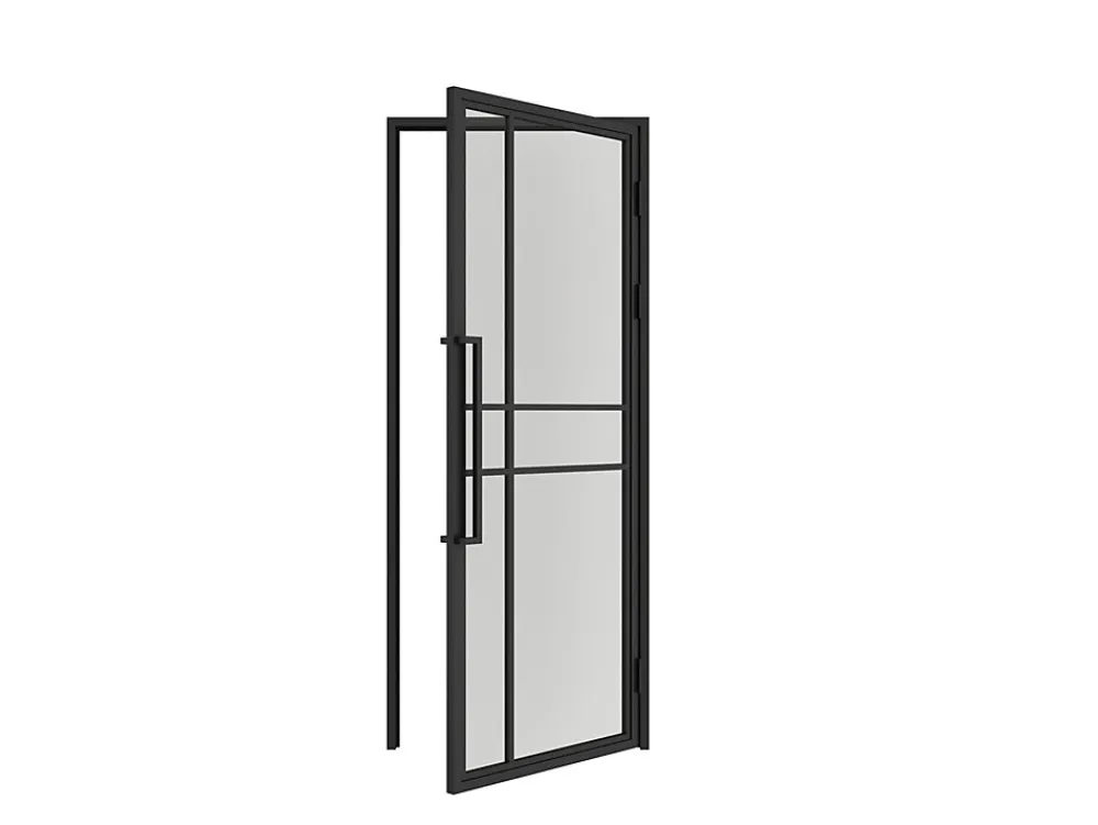 Schulte porte complète intérieure en verre avec cadré - 83x197 cm - transparent - noir mat - droite- Bloc Porte