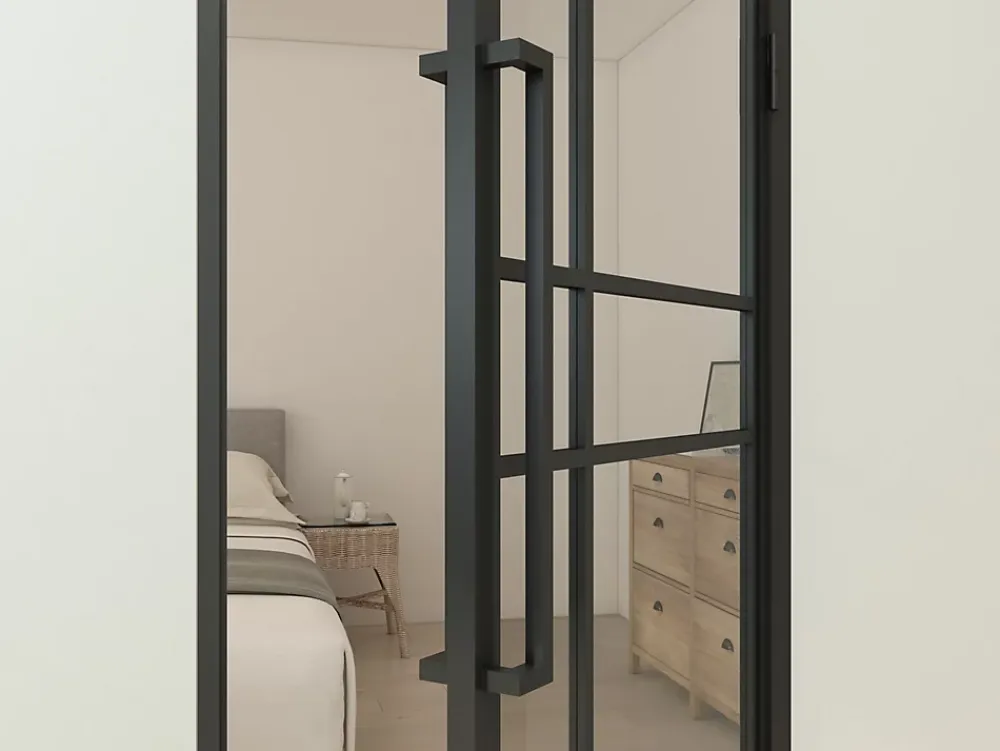 Schulte porte complète intérieure en verre avec cadré - 83x197 cm - transparent - noir mat - droite- Bloc Porte