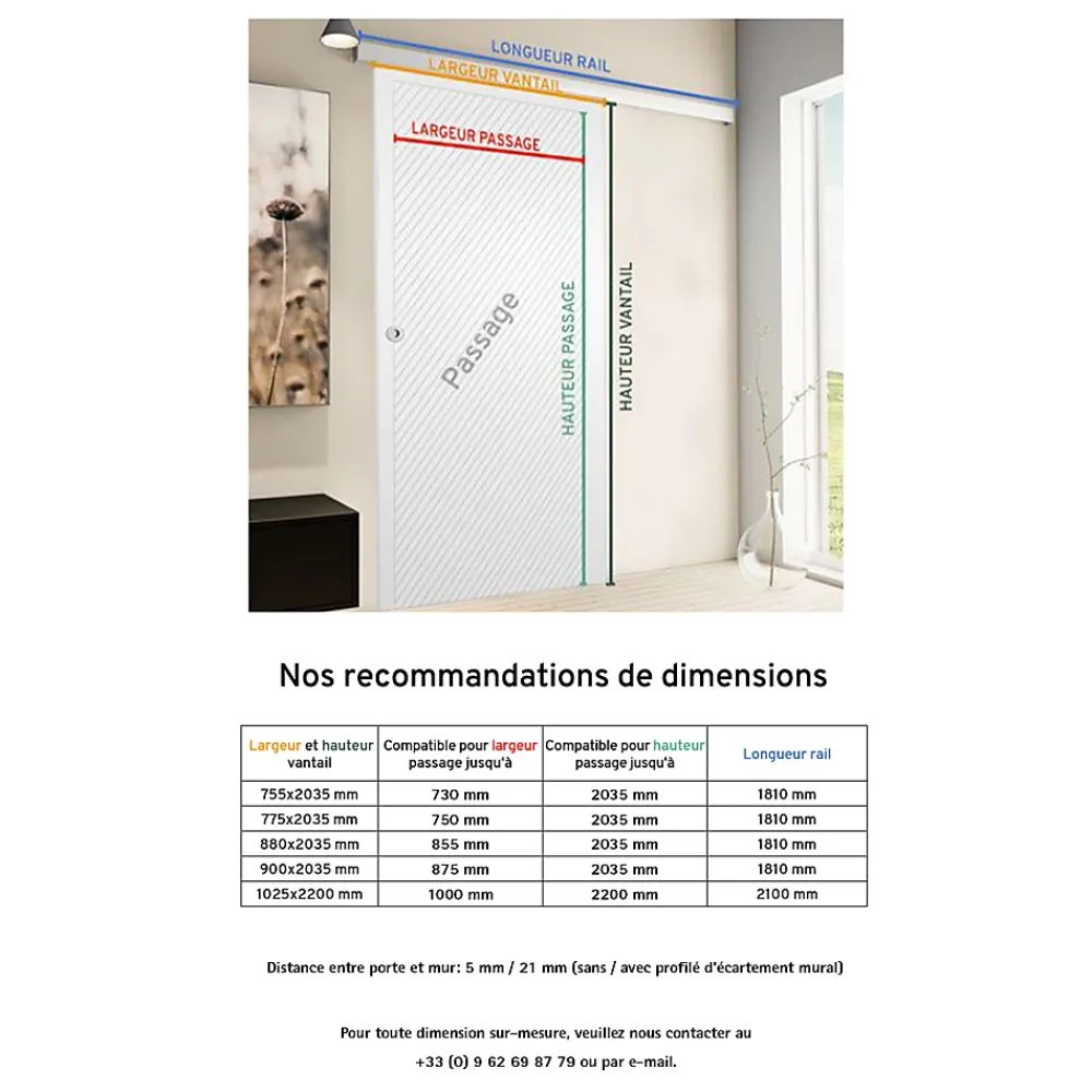 Schulte Porte Coulissante<porte coulissante complète bois - 102x220cm - porte intérieure pleine - bois blanc - poignée ronde