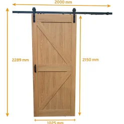 Schulte porte coulissante complète en bois - 102x215cm - porte de grange oak - chêne - système ouvert noir- Porte Coulissante