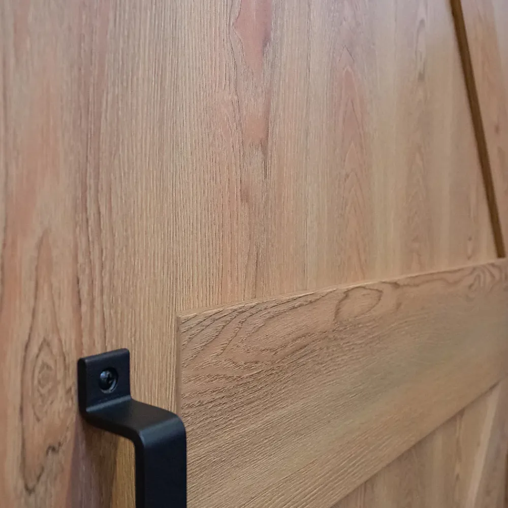 Schulte porte coulissante complète en bois - 102x215cm - porte de grange oak - chêne - système ouvert noir- Porte Coulissante