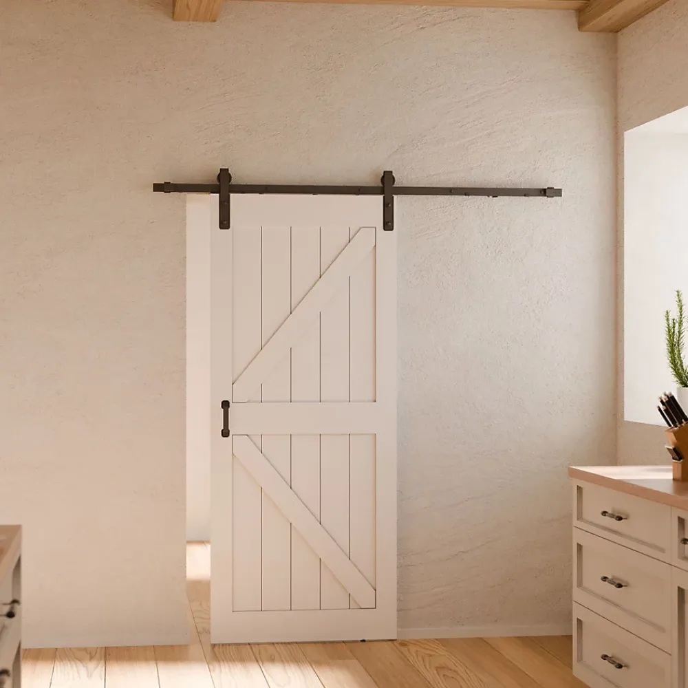 Schulte porte coulissante complète en bois - 102x215cm - porte de grange - chêne - oak blanc - système ouvert noir- Porte Coulissante