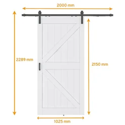 Schulte porte coulissante complète en bois - 102x215cm - porte de grange - chêne - oak blanc - système ouvert noir- Porte Coulissante