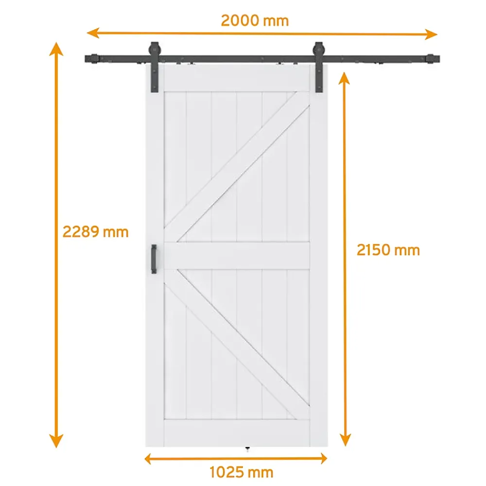 Schulte porte coulissante complète en bois - 102x215cm - porte de grange - chêne - oak blanc - système ouvert noir- Porte Coulissante