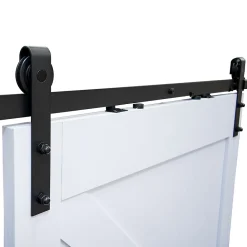 Schulte porte coulissante complète en bois - 102x215cm - porte de grange - chêne - oak blanc - système ouvert noir- Porte Coulissante
