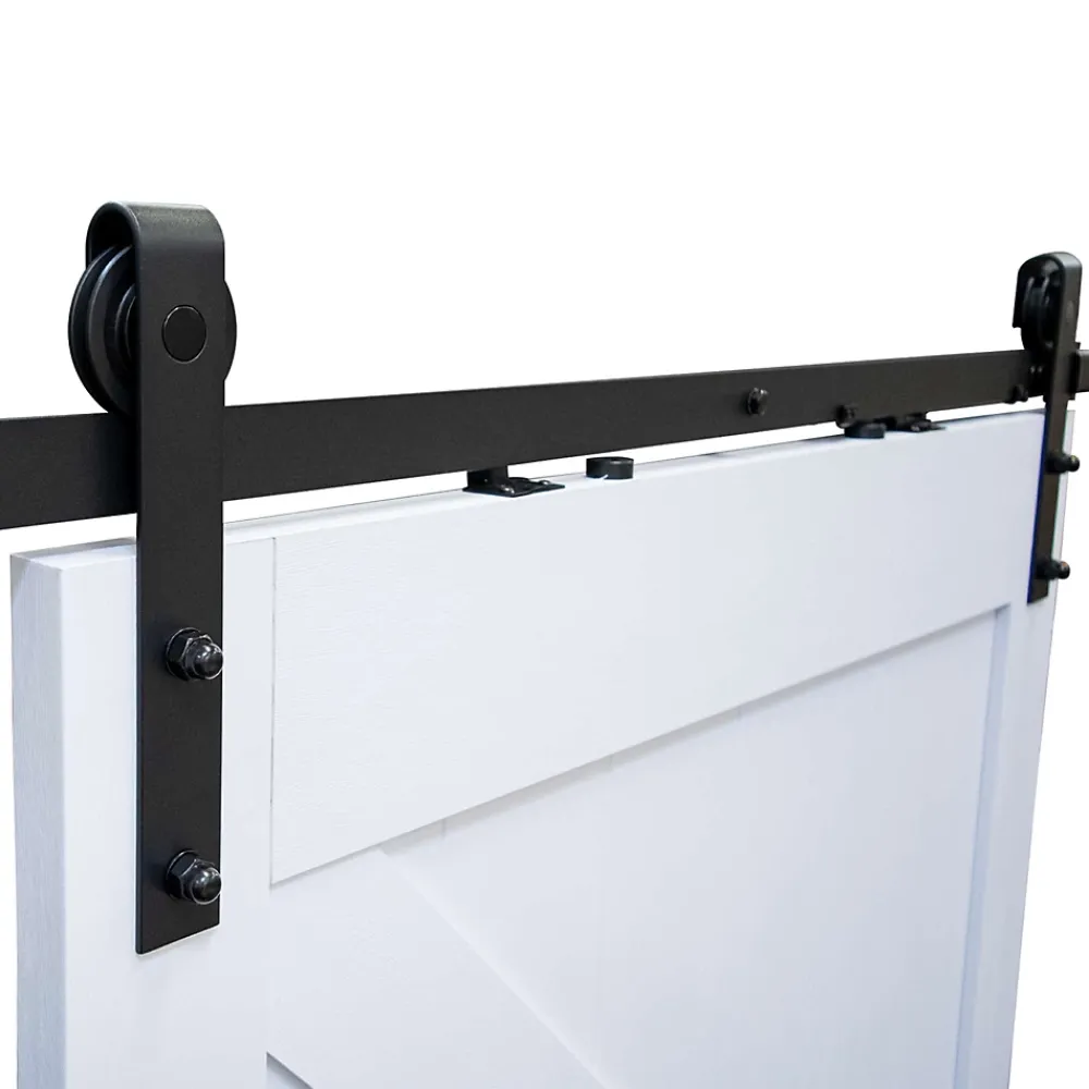 Schulte porte coulissante complète en bois - 102x215cm - porte de grange - chêne - oak blanc - système ouvert noir- Porte Coulissante