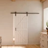 Schulte Porte Coulissante<porte coulissante complète en bois - 90x215cm - porte de grange - chêne - oak blanc - système ouvert noir