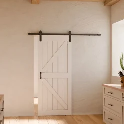 Schulte Porte Coulissante<porte coulissante complète en bois - 90x215cm - porte de grange - chêne - oak blanc - système ouvert noir