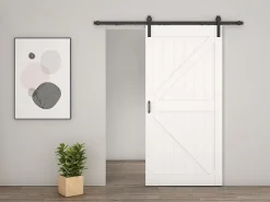 Schulte Porte Coulissante<porte coulissante complète en bois - 90x215cm - porte de grange - chêne - oak blanc - système ouvert noir