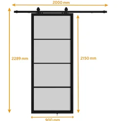 Schulte Porte Coulissante<porte coulissante complète - verre - 90x215cm - décor industriel noir - système ouvert-double softclose